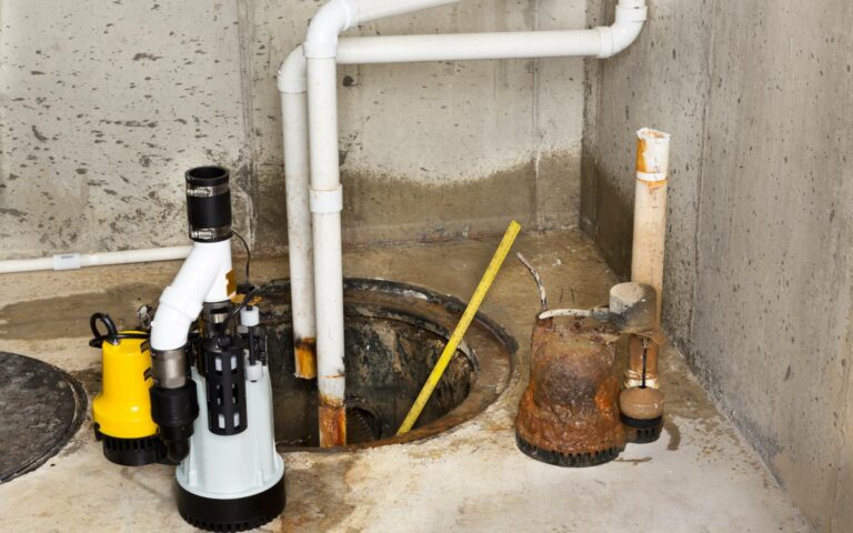 Basement sump pump system with drainage pipes for flood prevention